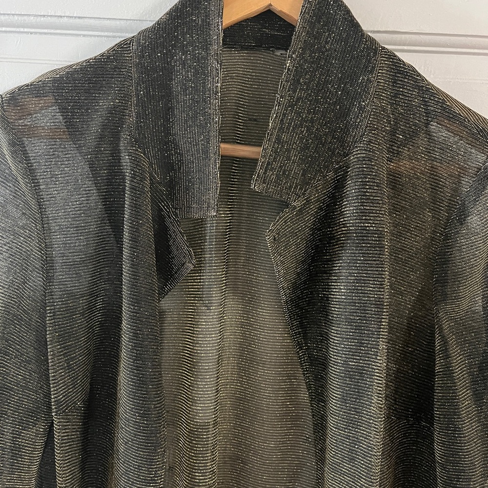 Mesh Sparkly See Through Cover Up Long Jacket Medium Metallic Sheer Coat